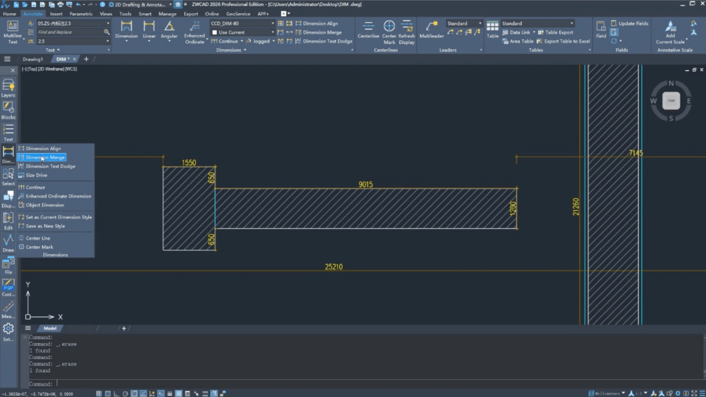 Fusión de cotas ZWCAD 2026