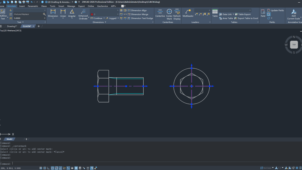Líneas y marcas de centro ZWCAD 2026